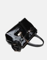 r1303 noir elegance tote kadın çantası siyah rugan 3