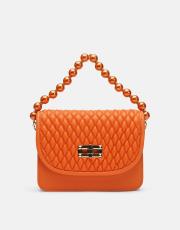 r1031 wanda kapitone desenli inci saplı kadın çantası turuncu