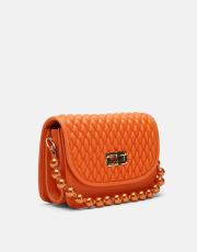 r1031 wanda kapitone desenli inci saplı kadın çantası turuncu 2