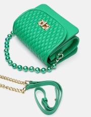 r1031 wanda kapitone desenli inci saplı kadın çantası yeşil 4