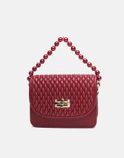 r1031 wanda kapitone desenli inci saplı kadın çantası bordo