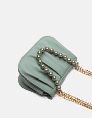 r1110 katty büzgülü hatlara sahip inci saplı deri kadın çanta mint yeşili 3