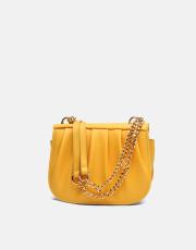 r1110 katty büzgülü hatlara sahip inci saplı deri kadın çanta sarı